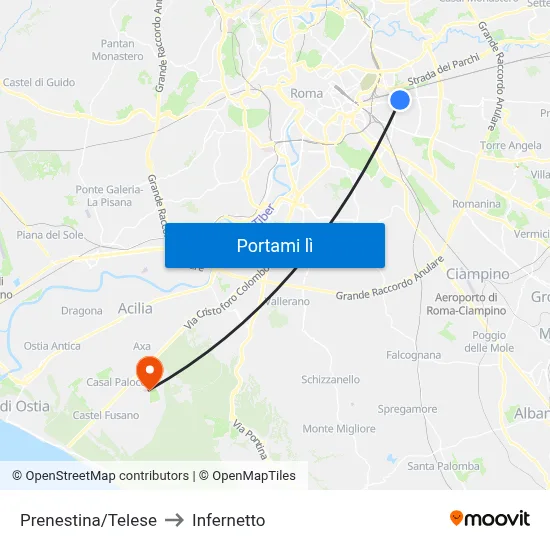 Prenestina/Telese to Infernetto map