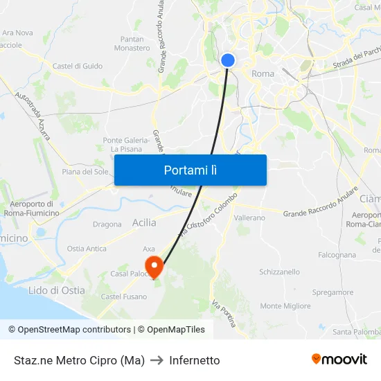 Staz.ne Metro Cipro (Ma) to Infernetto map