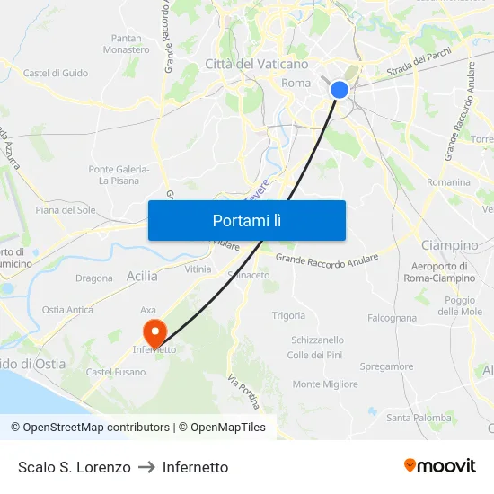 Scalo S. Lorenzo to Infernetto map