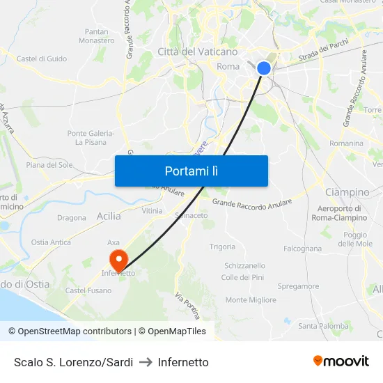 Scalo S. Lorenzo/Sardi to Infernetto map
