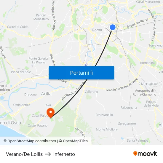 Verano/De Lollis to Infernetto map