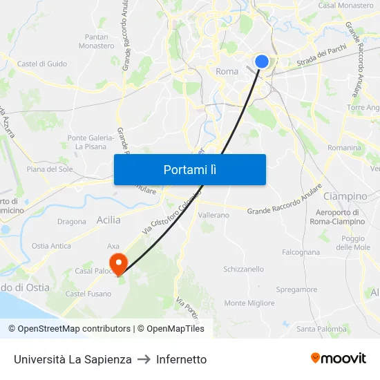 Università  La Sapienza to Infernetto map