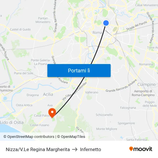 Nizza/V.Le Regina Margherita to Infernetto map