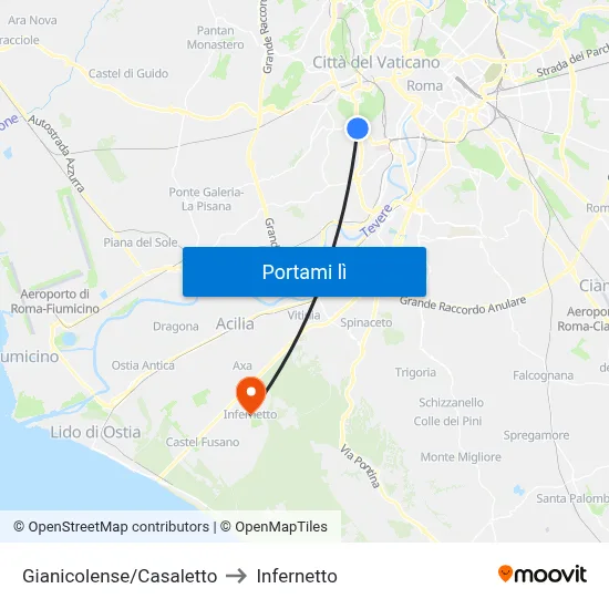 Gianicolense/Casaletto to Infernetto map