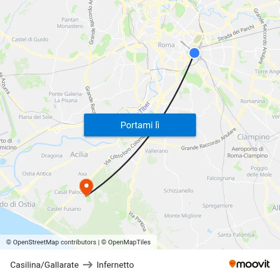 Casilina/Gallarate to Infernetto map