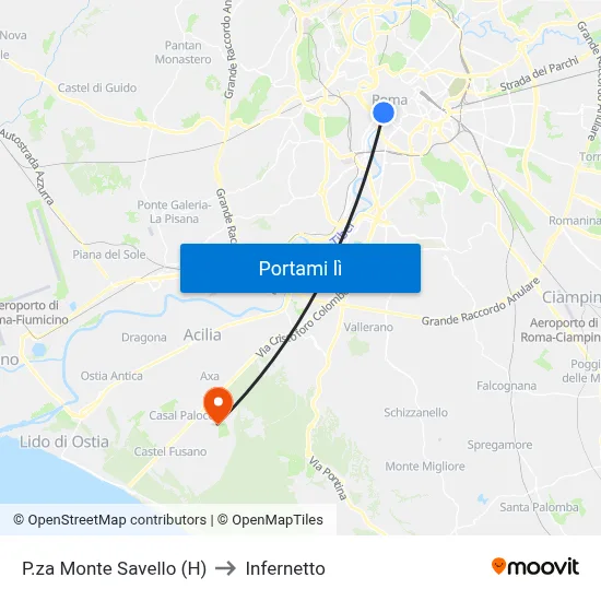 P.za Monte Savello (H) to Infernetto map