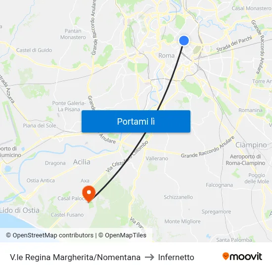 V.le Regina Margherita/Nomentana to Infernetto map