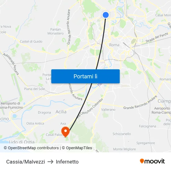 Cassia/Malvezzi to Infernetto map