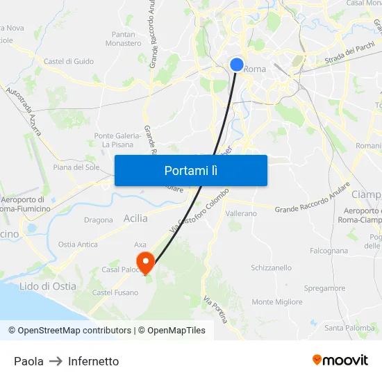 Paola to Infernetto map