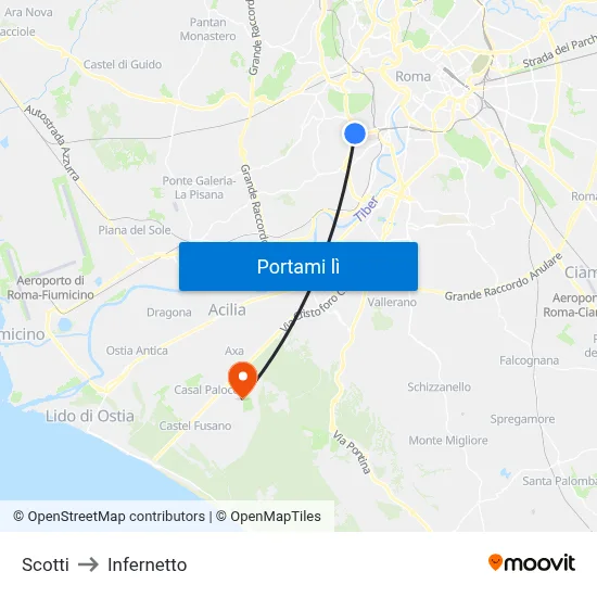 Scotti to Infernetto map