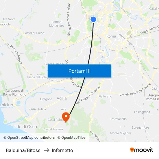 Balduina/Bitossi to Infernetto map