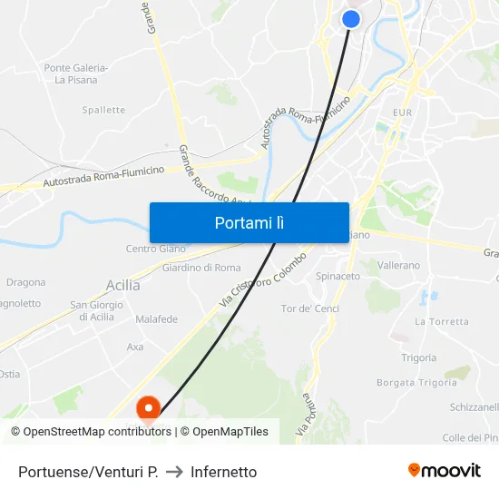 Portuense/Venturi P. to Infernetto map