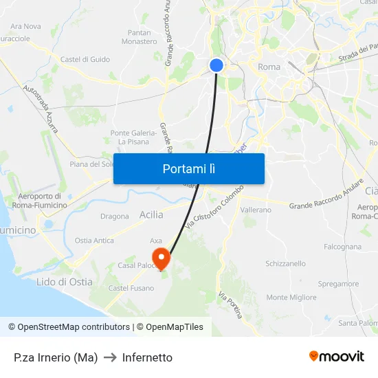 P.za Irnerio (Ma) to Infernetto map