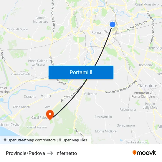 Provincie/Padova to Infernetto map