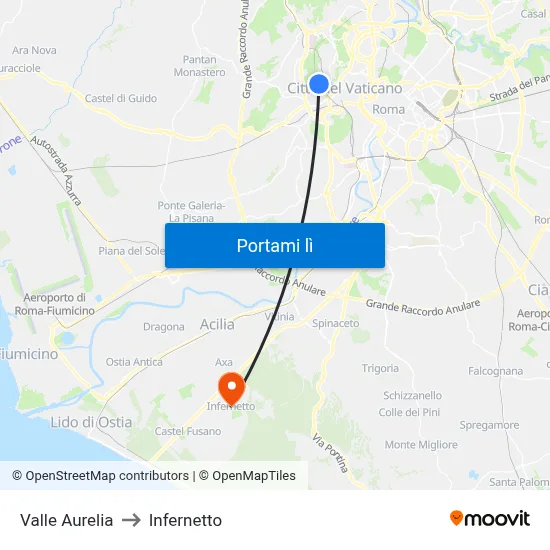 Valle Aurelia to Infernetto map