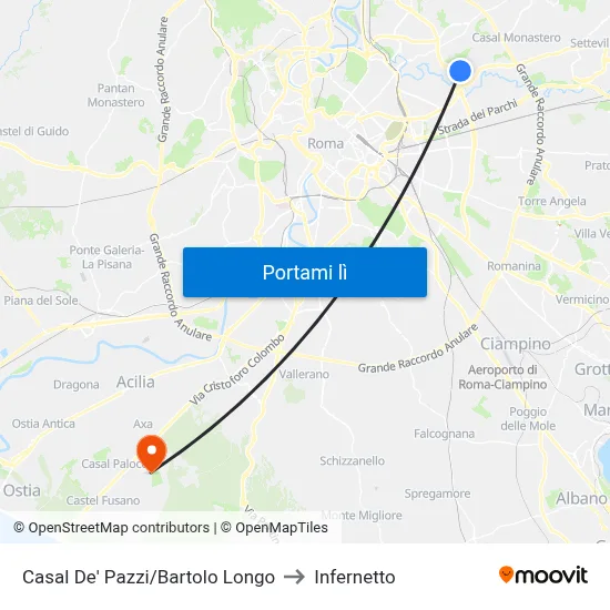 Casal De' Pazzi/Bartolo Longo to Infernetto map
