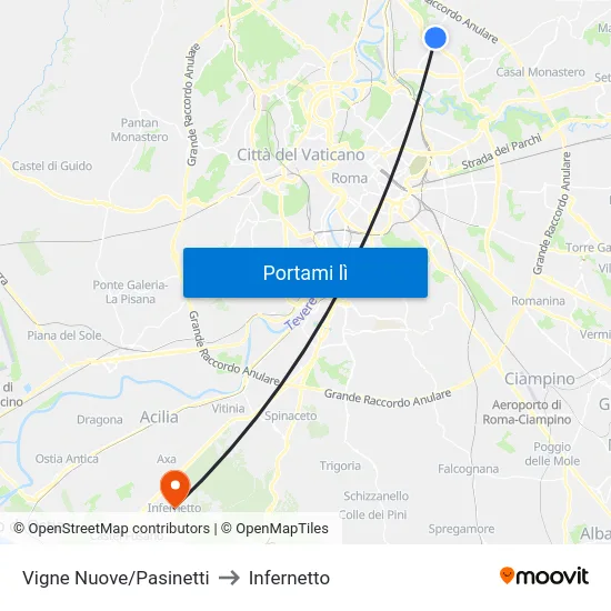 Vigne Nuove/Pasinetti to Infernetto map
