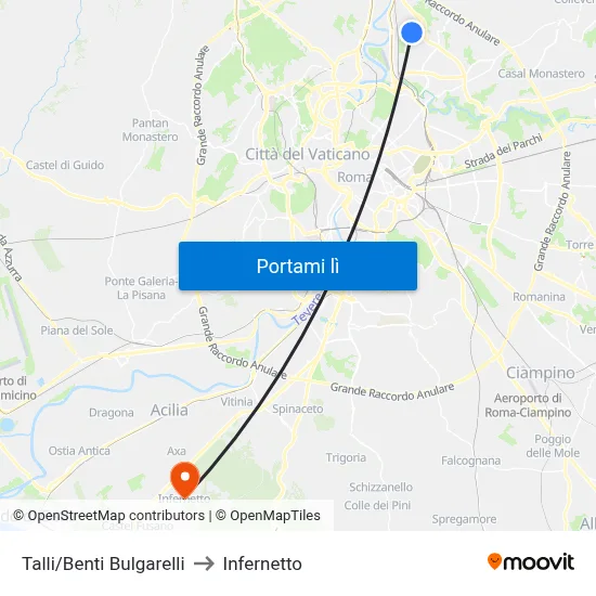 Talli/Benti Bulgarelli to Infernetto map