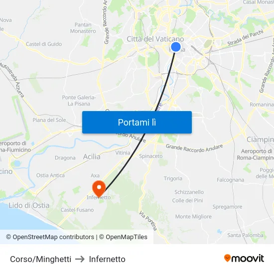 Corso/Minghetti to Infernetto map
