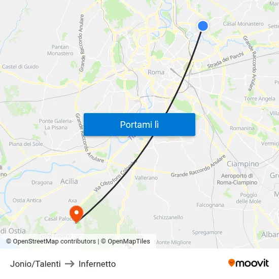 Jonio/Talenti to Infernetto map