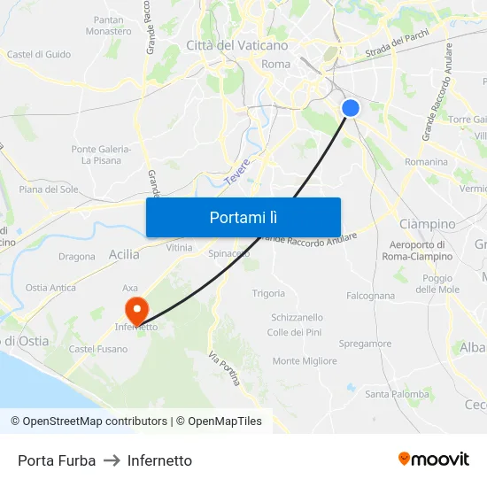 Porta Furba to Infernetto map