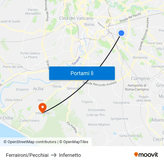 Ferraironi/Pecchiai to Infernetto map