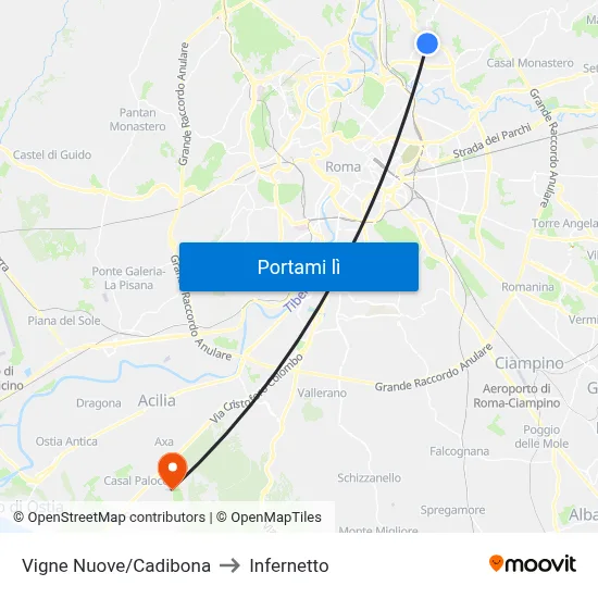 Vigne Nuove/Cadibona to Infernetto map