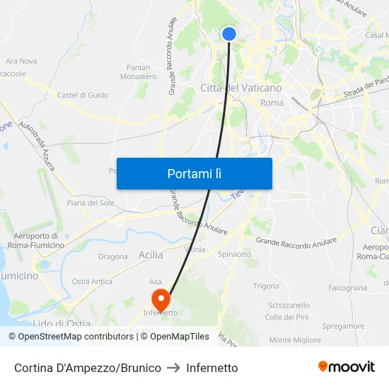 Cortina D'Ampezzo/Brunico to Infernetto map