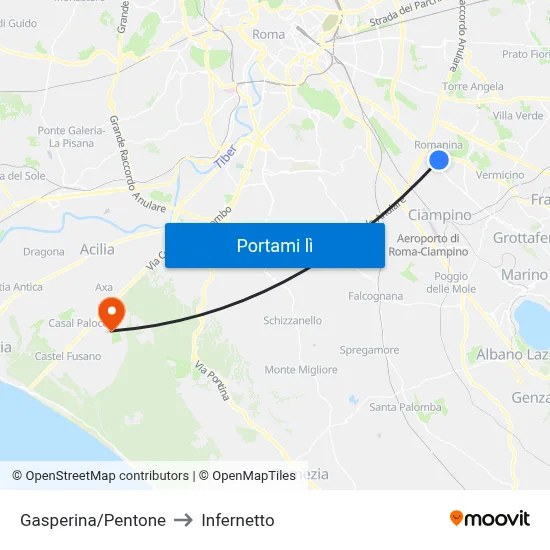 Gasperina/Pentone to Infernetto map