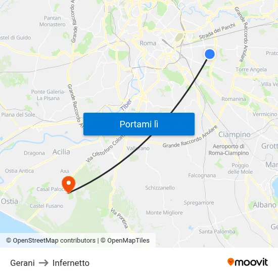 Gerani to Infernetto map