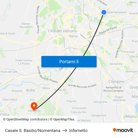 Casale S. Basilio/Nomentana to Infernetto map
