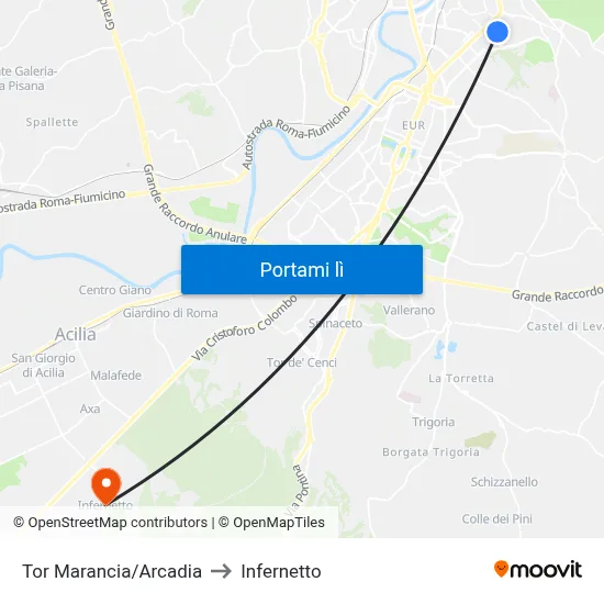 Tor Marancia/Arcadia to Infernetto map