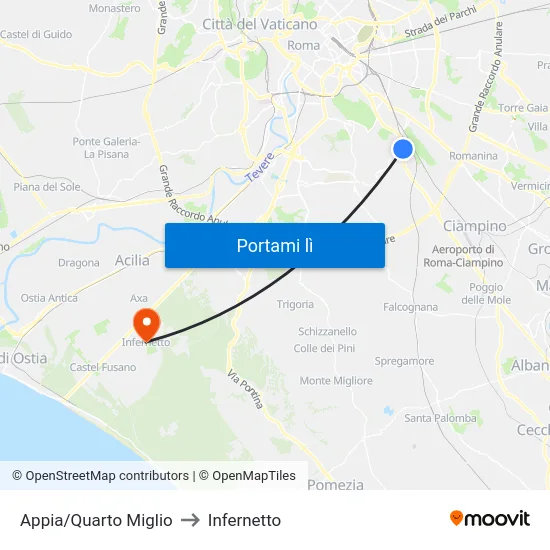 Appia/Quarto Miglio to Infernetto map