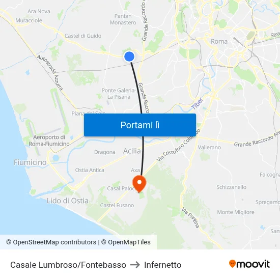 Casale Lumbroso/Fontebasso to Infernetto map