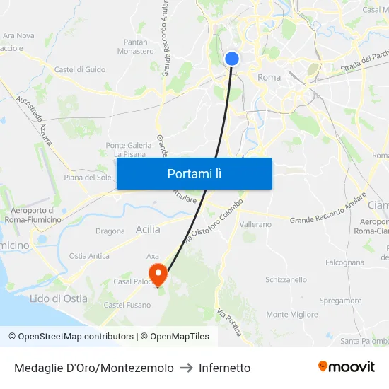 Medaglie D'Oro/Montezemolo to Infernetto map
