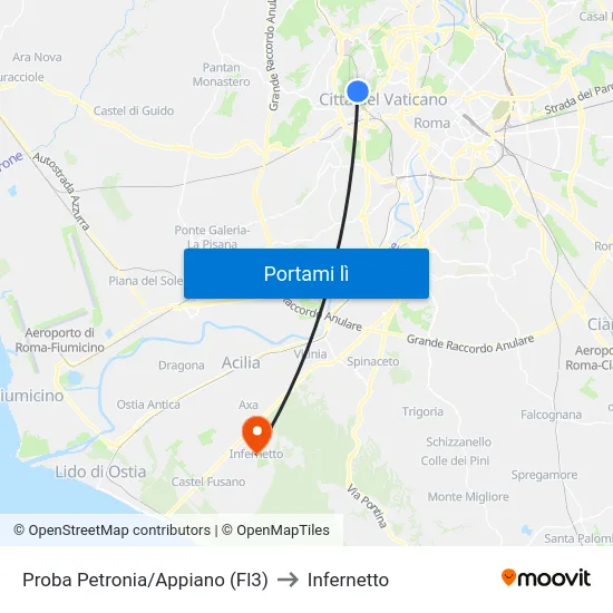 Proba Petronia/Appiano (Fl3) to Infernetto map