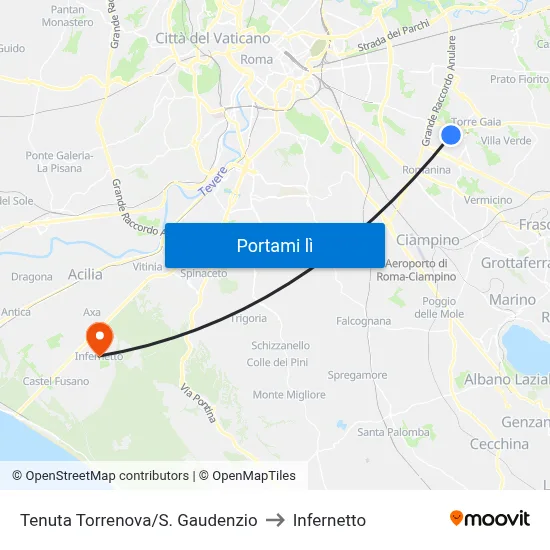 Tenuta Torrenova/S. Gaudenzio to Infernetto map