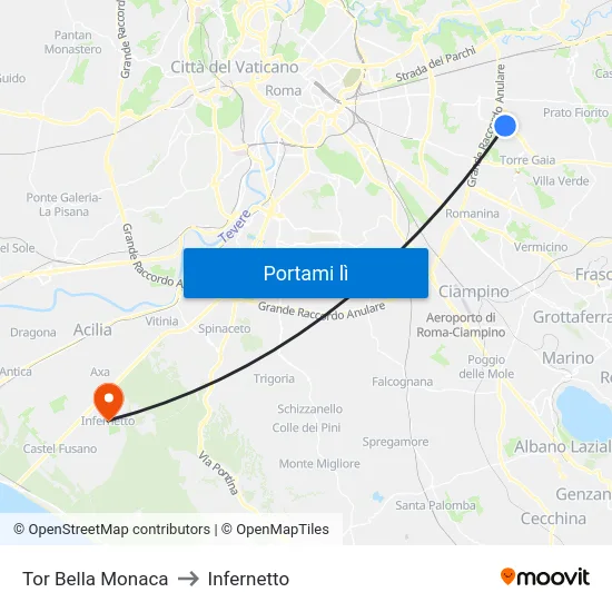 Tor Bella Monaca to Infernetto map