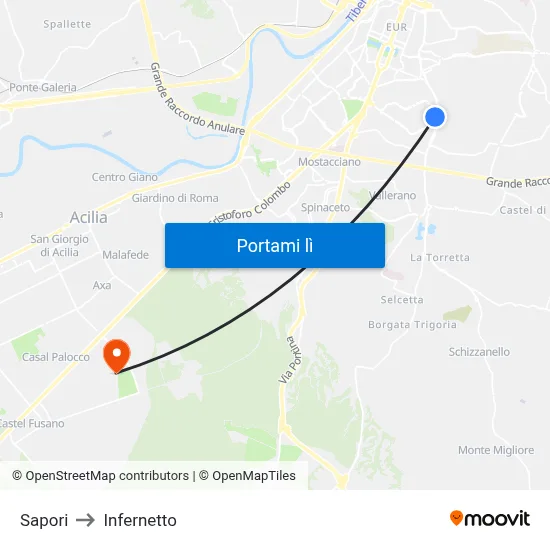 Sapori to Infernetto map