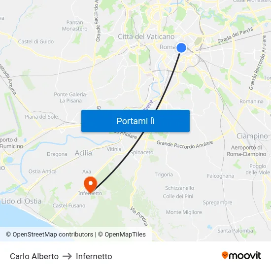 Carlo Alberto to Infernetto map
