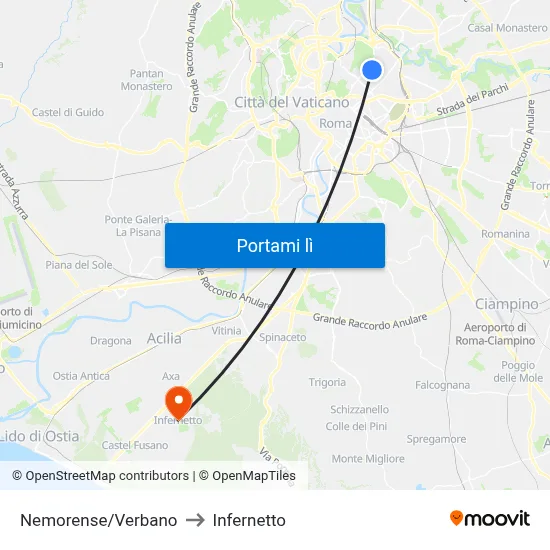 Nemorense/Verbano to Infernetto map