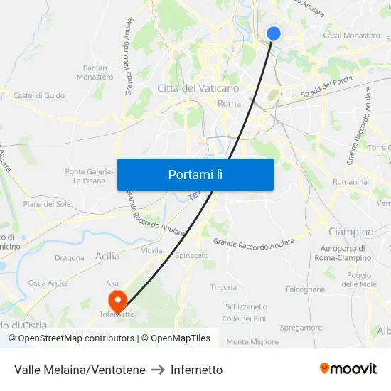 Valle Melaina/Ventotene to Infernetto map