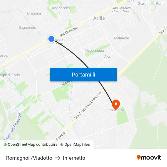 Romagnoli/Viadotto to Infernetto map