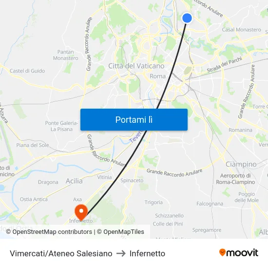 Vimercati/Ateneo Salesiano to Infernetto map