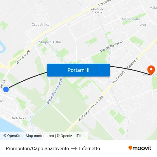 Promontori/Capo Spartivento to Infernetto map