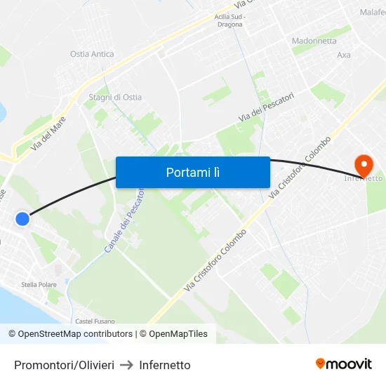 Promontori/Olivieri to Infernetto map