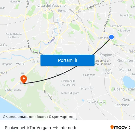 Schiavonetti/Tor Vergata to Infernetto map