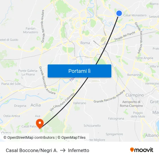 Casal Boccone/Negri A. to Infernetto map