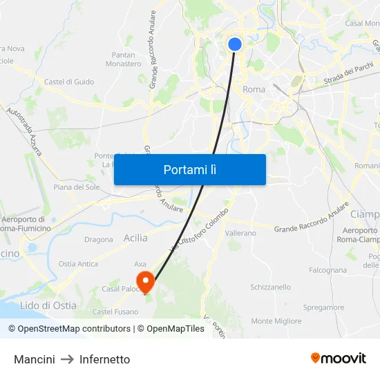 Mancini to Infernetto map