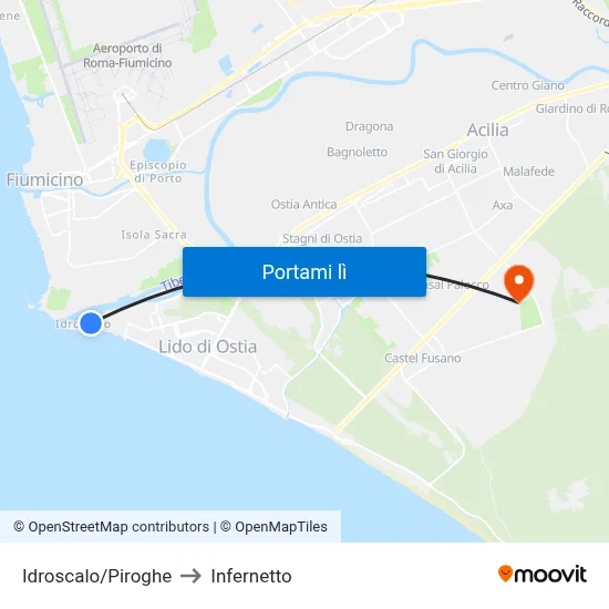 Idroscalo/Piroghe to Infernetto map